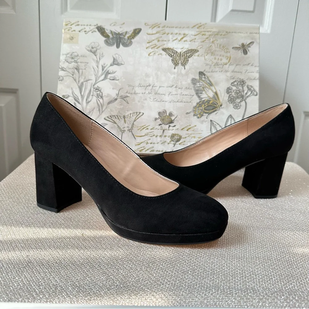 Bandolino Cooler Black Suede Platform Block Heel Pumps Size 9